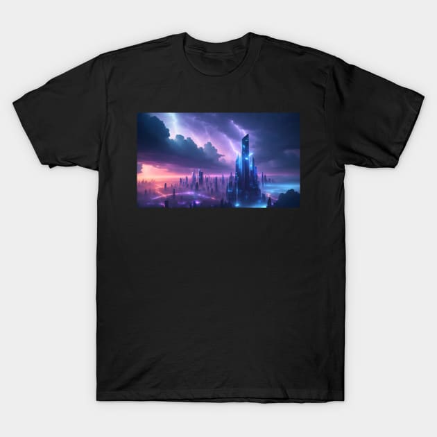 Futuristic city with beautiful sky landscape T-Shirt by WODEXZ
